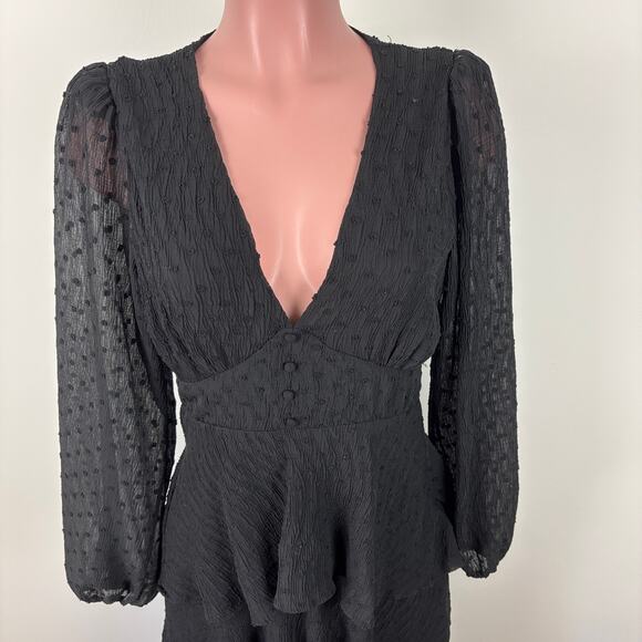 ASTR the Label Black Tiered Maxi Dress Small plunge romantic Fairy Goth Morticia - Picture 2 of 8